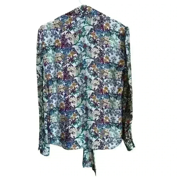 Zara Bow Top Blouse Silk Blend Floral Pattern Sz S - Picture 6 of 9
